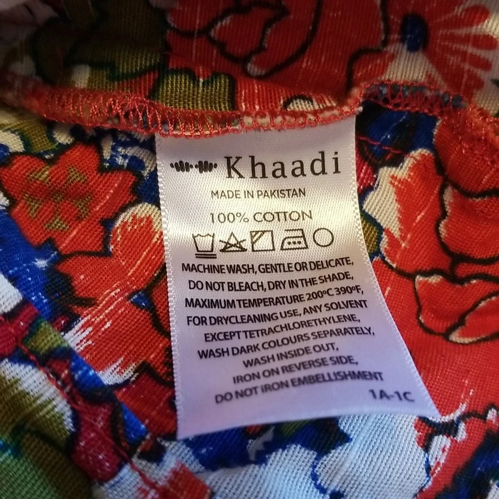 Khaadi Womens Red Blue Green Pleated Flowy Long Sleeve Top Size 14 - Picture 11 of 12
